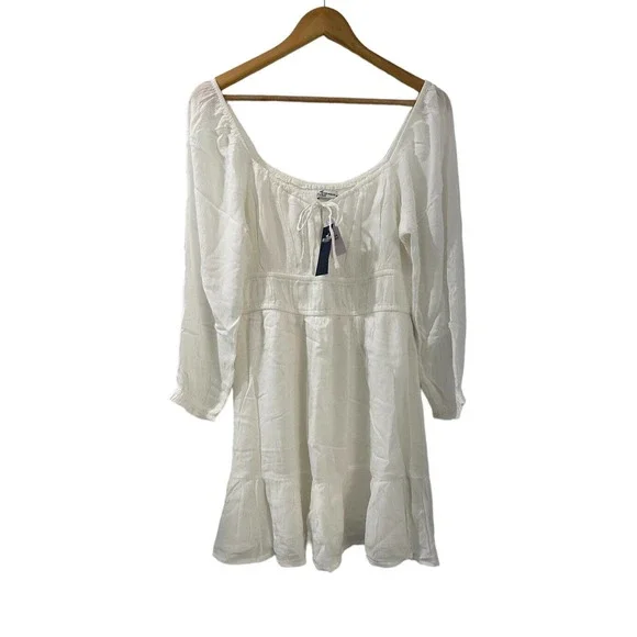 (Sold)HOLLISTER White LONG-SLEEVE CHANNELED BUILT-IN SHORTS DRESS Large NWT - Picture 2 of 14